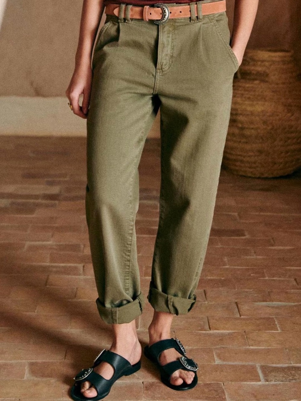 Sezane Manu Trousers size 38/6 olive green